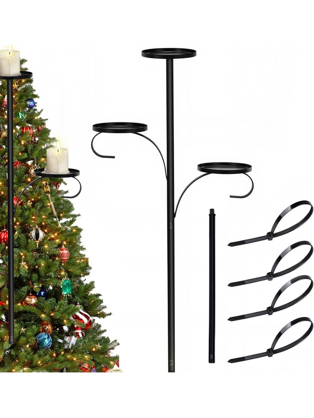 Christmas Tree Candle Holder Big Flameless Candles 32.4 Inch Black Triple Shelf